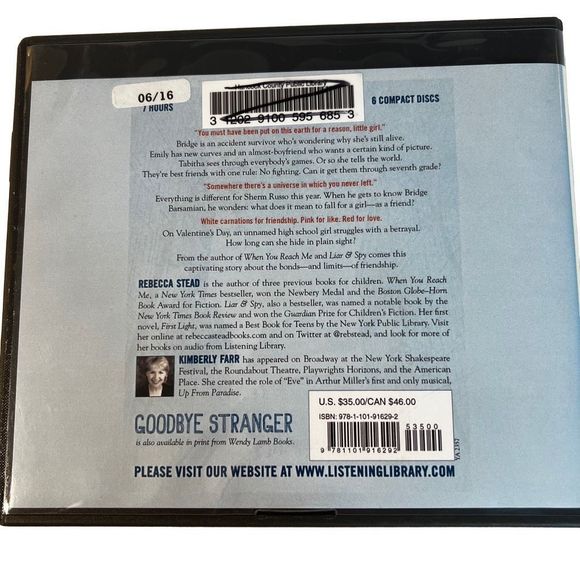 Goodbye Stranger Audiobook by Rebecca Stead 6 CDs 7 Hours Ex-Library‎ Item - Picture 5 of 5